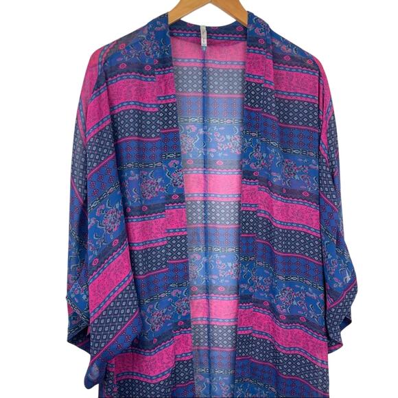 Pink & Blue Duster Cover Up Sheer Robe Wrap Beach Cover Wallflower - Picture 3 of 10